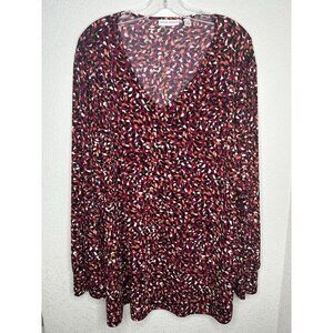 Susan Graver Top 3X Burgundy Geometric Stretch Office Tunic Stretch Plus Size